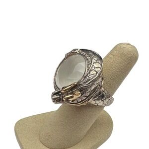 John Hardy Naga Sterling Silver 18k Gold Large Dragon Ring Quartz Ruby Diamond 7